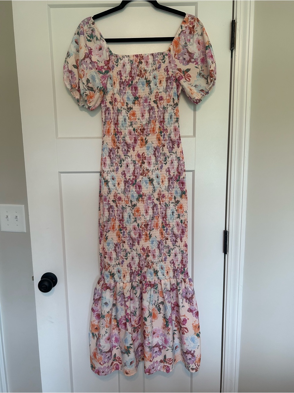 Floral Smocked Puff Sleeve Midi Dress